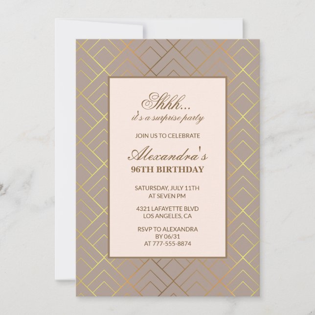 Gold Surprise party 96th birthday Invitation (Front)