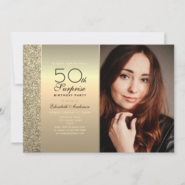 Gold Surprise Photo 50th Birthday Invitation (Front)