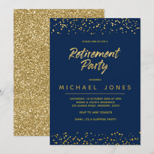 Gold Surprise retirement party invitation card