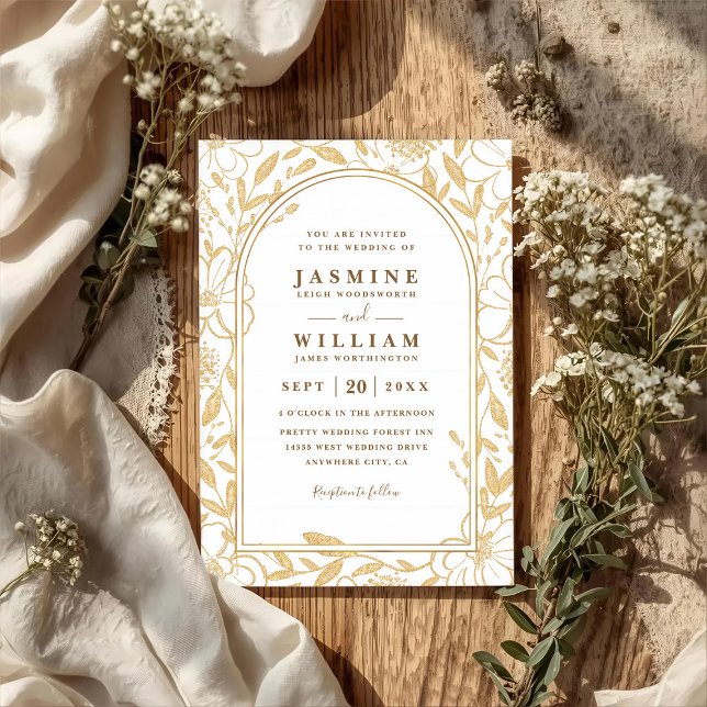 Gold Surrounded by Blooms Elegant QR Code Wedding Invitation (Creator Uploaded)