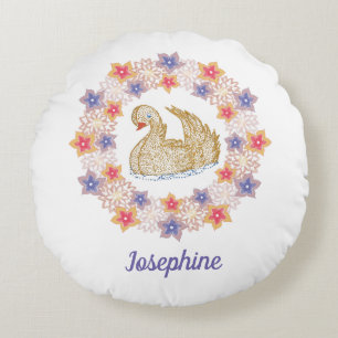 Gold Swan, Floral - Girl Name Cushion