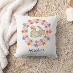 Gold Swan, Floral - Girl Name Cushion