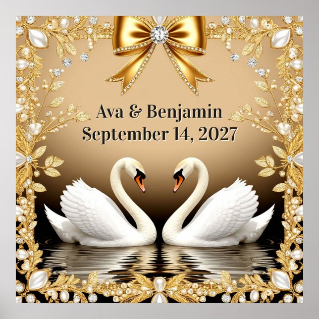 🦢 Gold Swan Romantic Gold Wedding Theme 💍 Poster (Front)