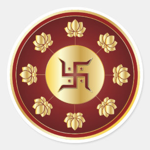 Gold Swastik Lotus Mandala Classic Round Sticker