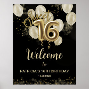 Gold Sweet 16 Bday Balloons Black Welcome Sign
