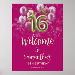 Gold Sweet 16 Bday Balloons Hot Pink Welcome Sign