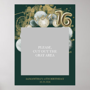 Gold Sweet 16 Bday Balloons Photo Prop Green Poster