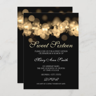 Gold Sweet 16 Birthday Bokeh Lights Invitation