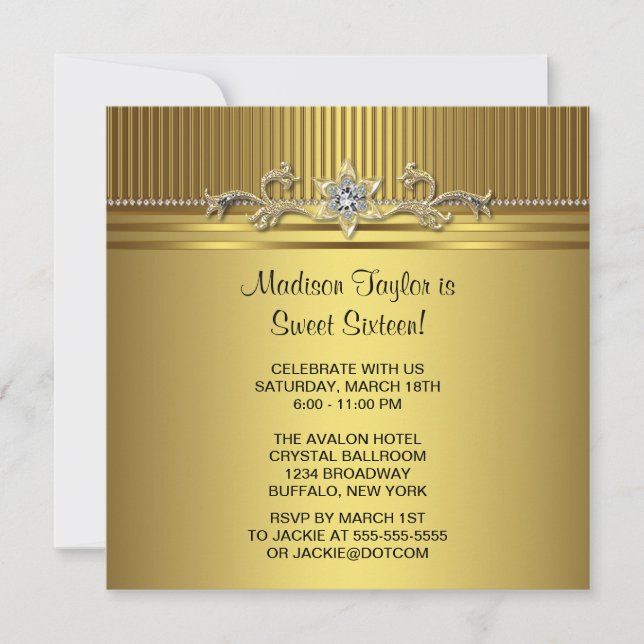 Gold Sweet 16 Birthday Party Invitation (Front)