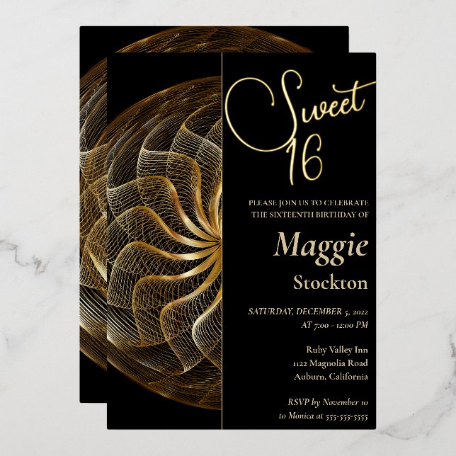 Gold Sweet 16 Invitation (Front/Back)