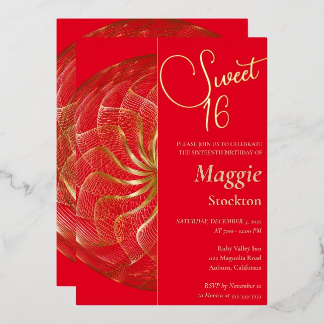 Gold Sweet 16 Invitation (Front/Back)