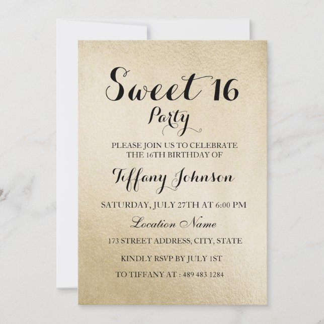 Gold Sweet 16 Party Invitation (Front)