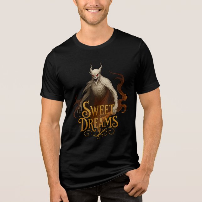 Gold “Sweet Dreams” Demon Horror Artwork Tri-Blend Shirt (Front)