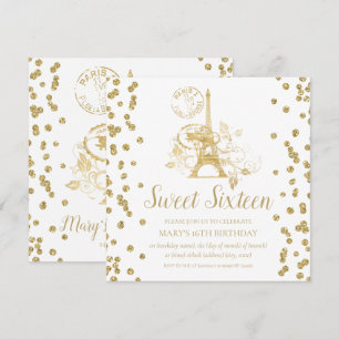 Gold Sweet Sixteen Paris Glitter Confetti Invitation