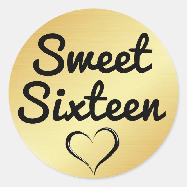 Gold Sweet Sixteen Sticker with Heart (Front)