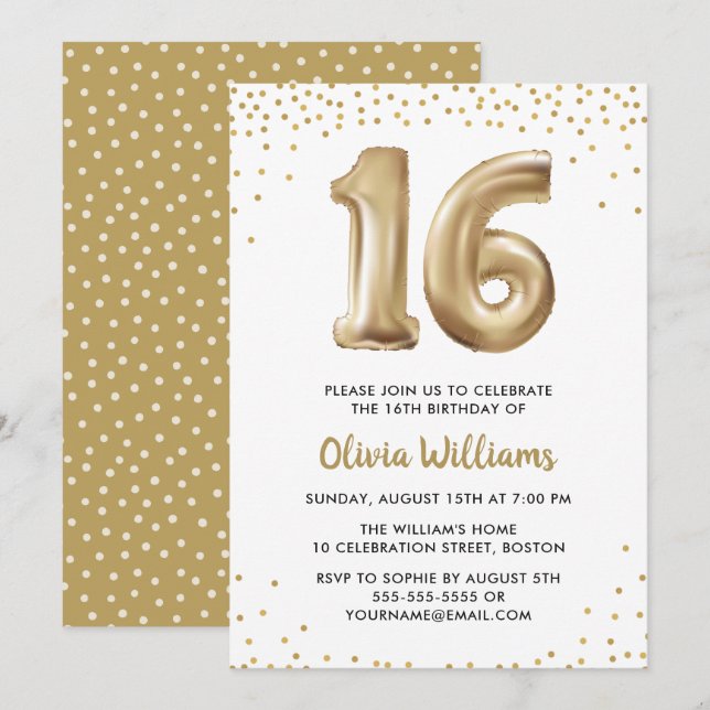 Gold Sweet Sixteen | Sweet 16 Birthday Party Invitation (Front/Back)