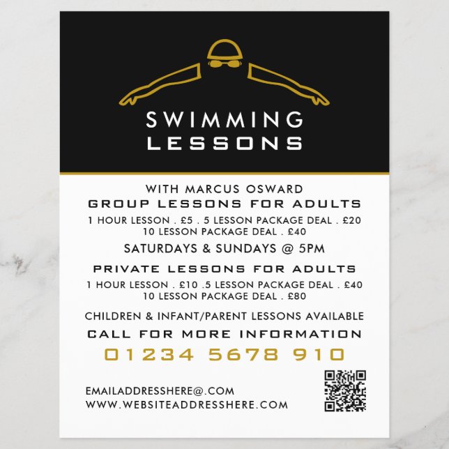 Gold Swimming Icon, Swimming Lesson Advertising Flyer (Front)