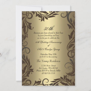 Gold Swirl 50th Wedding Anniversary Invitation