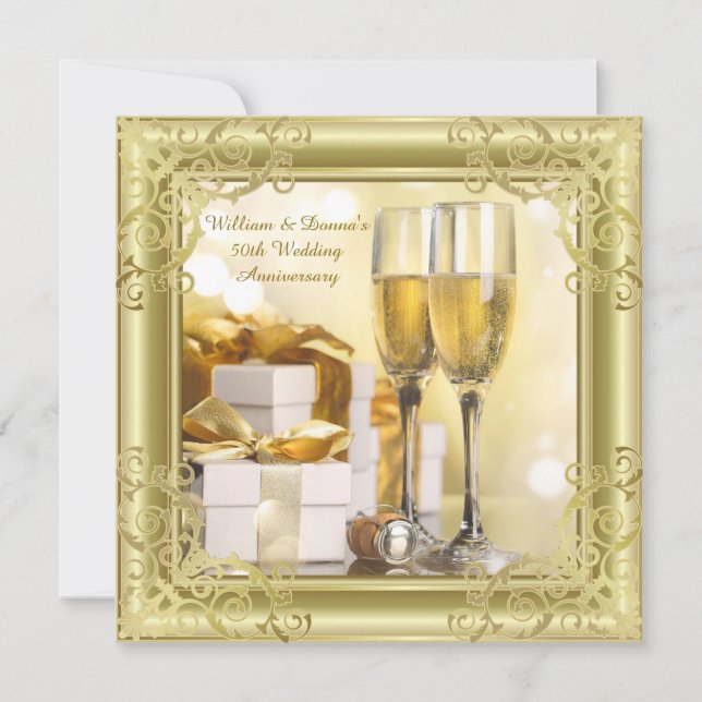 Gold Swirl 50th Wedding Anniversary Party Invitation (Front)
