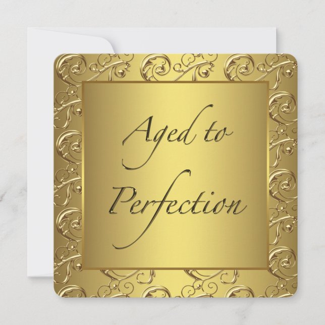 Gold Swirl Aged to Perfection Birthday Party Invitation (Front)