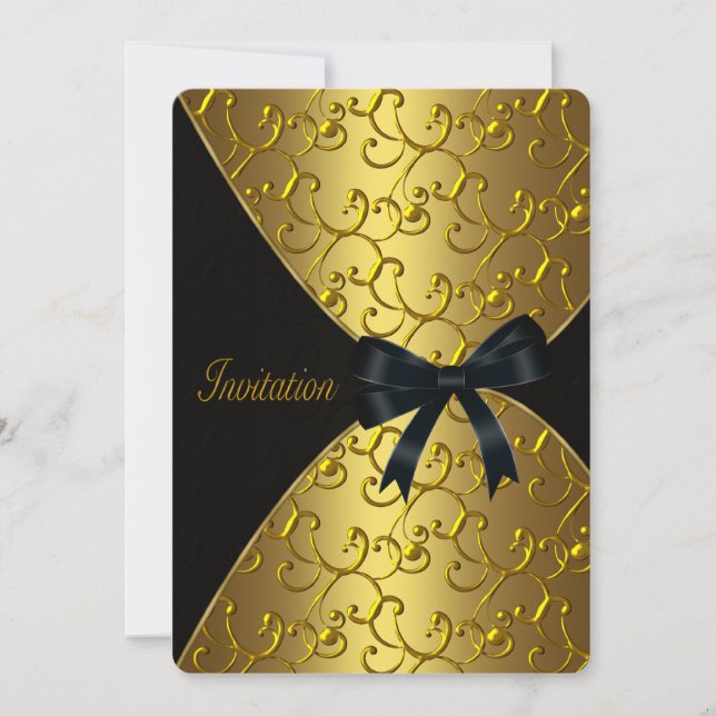 Gold Swirl Birthday Party Invitation (Front)