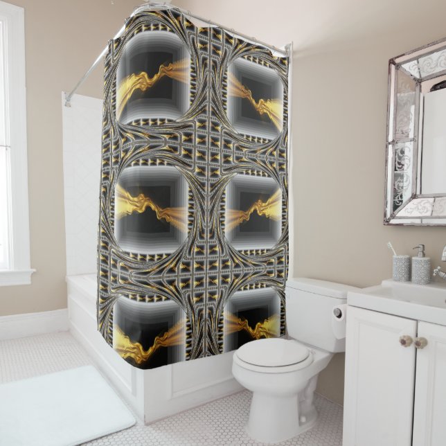 Gold Swirl Black Luxury Monochrome Art Bathroom Cu Shower Curtain (In Situ)