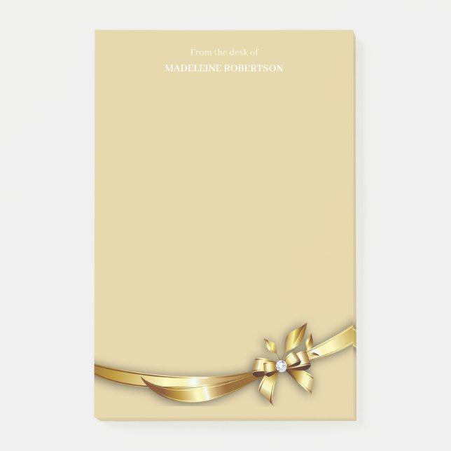Gold Swirl Bow Diamond Personalised Name Post-it Notes (Front)