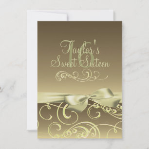 Gold Swirl & Bow Image Birthday Invitation