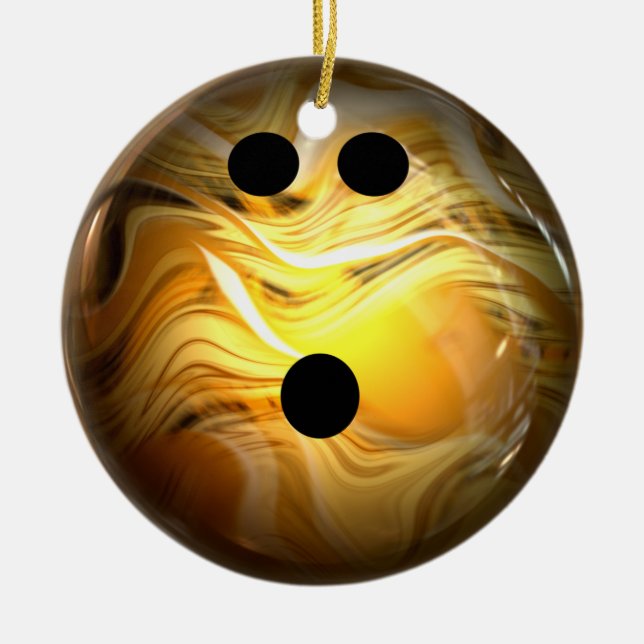 Gold Swirl Bowling Ball Ceramic Tree Decoration (Front)