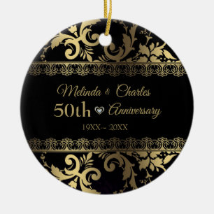 Gold Swirl Damask And Lace Ceramic Tree Decoration