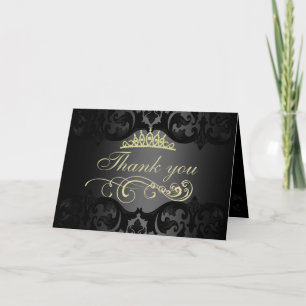 Gold Swirl Damask Thank You Card