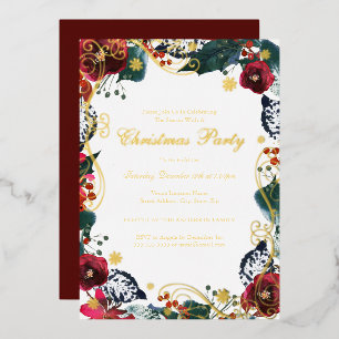 Gold Swirl Floral Red Green Christmas Party