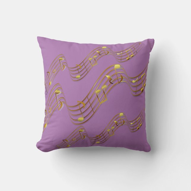 Gold Swirl Music Notes Purple Throw Pillow (Front)