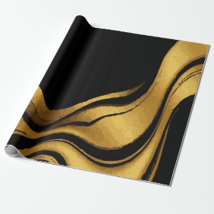 Gold Swirl on Black Pattern – Elegant Luxury Gift Wrapping Paper