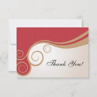 Gold Swirl on Red and Cream Thank You Card