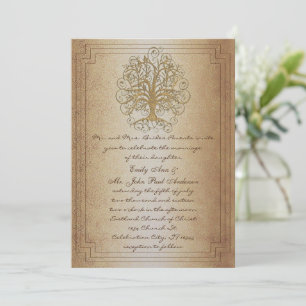 Gold Swirl Tree Gold Metallic Wedding Invitation