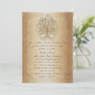 Gold Swirl Tree Gold  Metallic Wedding Invitation