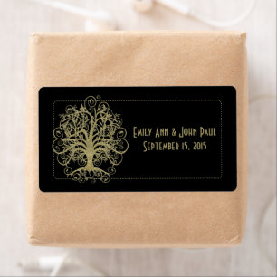 Gold Swirl Tree on Black with Dots Save the Date