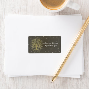 Gold Swirl Tree on Black with Stars Save the Date Label