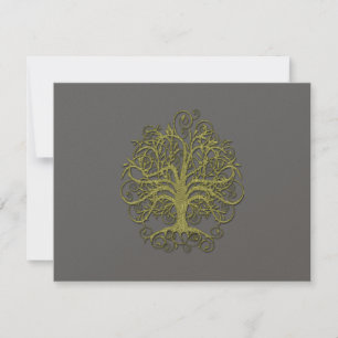 Gold Swirl Tree on Grey Wedding Reception Card
