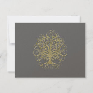 Gold Swirl Tree on Grey Wedding Reception Card