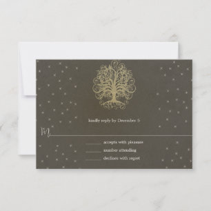 Gold Swirl Tree on Grey Wedding Response Card #4