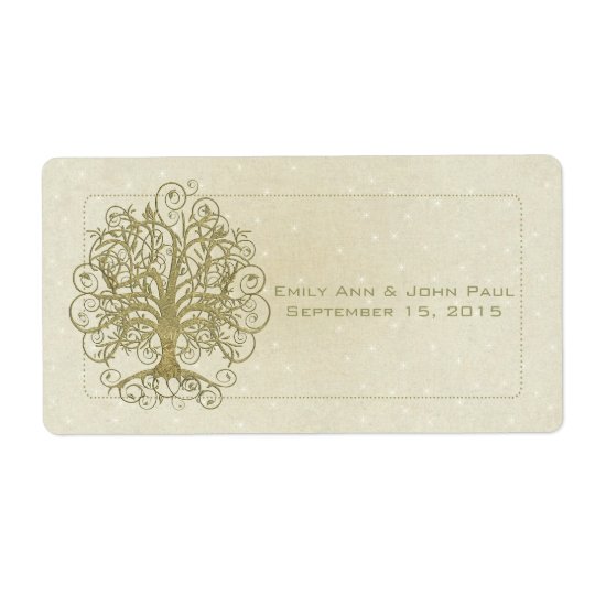 Gold Swirl Tree on Stone with Stars Save the Date Shipping Label