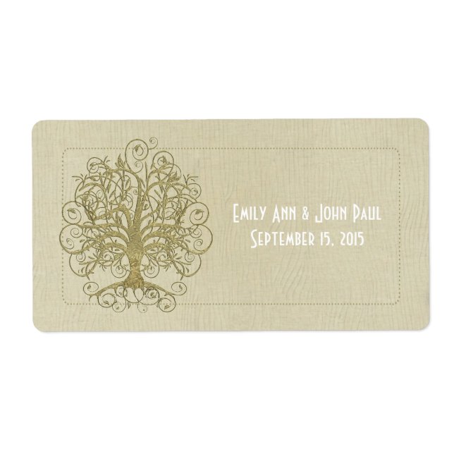 Gold Swirl Tree on Wood Grain Dots Save the Date (Front)
