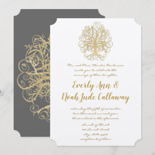 Gold Swirl Tree Roots of Love Wedding Invitation