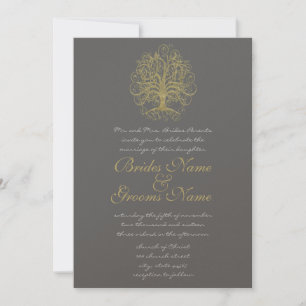 Gold Swirl Tree Roots of Love Wedding Invite #4