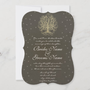 Gold Swirl Tree Roots of Love Wedding Invite #4