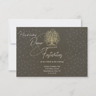 Gold Swirl Tree Stars Wedding Reception Card