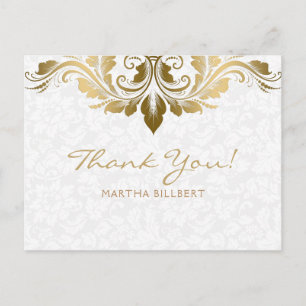 Gold Swirl & White Damasks Thank You Card