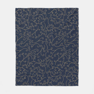 Gold Swirling Filigree Pattern on Dark Navy Fleece Blanket
